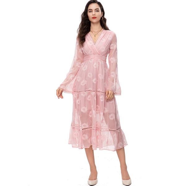women's runway dresses v neck long sleeves printed hollow out piping elegant fashion designer vestidos, Black
women's runway dresses v neck long sleeves printed hollow out piping elegant fashion designer vestidos, Black