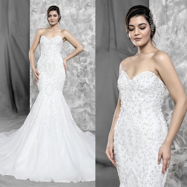 elegant mermaid wedding dresses sweetheart sleeveless unique applicants backless zipper chapel gown custom made plus size vestidos de novia, White
elegant mermaid wedding dresses sweetheart sleeveless unique applicants backless zipper chapel gown custom made plus size vestidos de novia, White