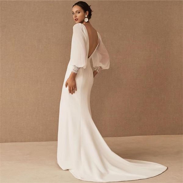 french wedding dress bridal square neck long sleeve split temperament slim slim outdoor church gt031, White
french wedding dress bridal square neck long sleeve split temperament slim slim outdoor church gt031, White