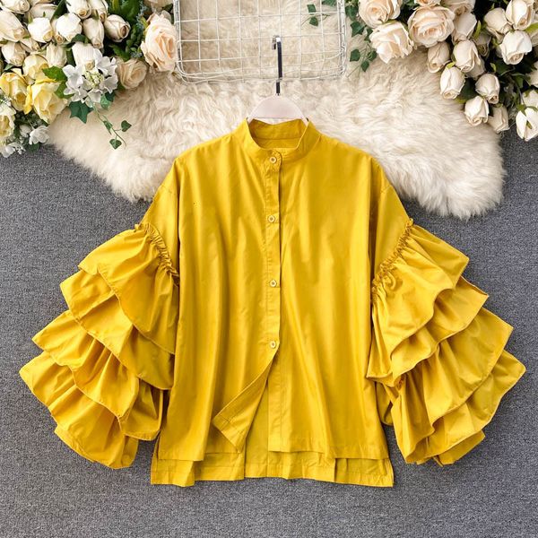 women's blouses shirts spring autumn women's blouse korean style multi-layer ruffled flare sleeve solid color shirt loose stand co, White
women's blouses shirts spring autumn women's blouse korean style multi-layer ruffled flare sleeve solid color shirt loose stand co, White
