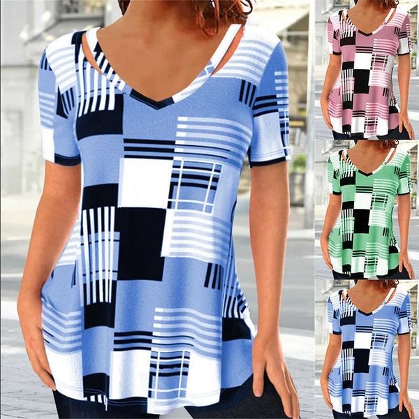 2023 summer women's selling checker print short sleeve hollow v-neck t-shirt women, White
2023 summer women's selling checker print short sleeve hollow v-neck t-shirt women, White