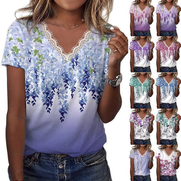 2023 summer new temu women's casual loose print v-neck lace short sleeve t-shirt, White
2023 summer new temu women's casual loose print v-neck lace short sleeve t-shirt, White