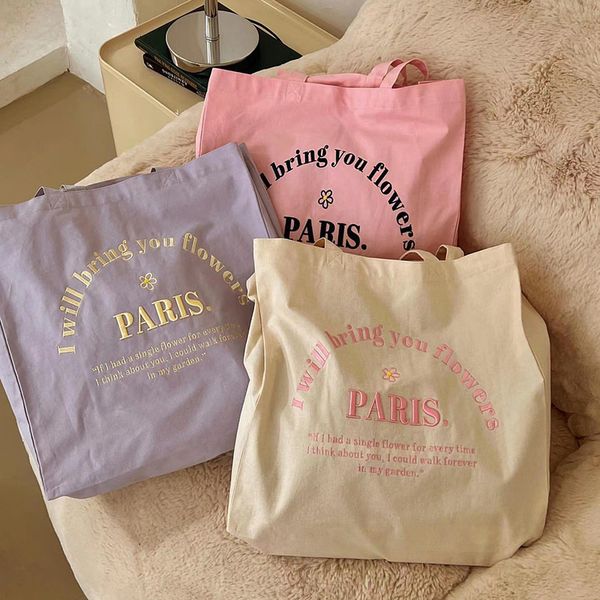 shopping bags women canvas shoulder explore paris 3d embroidery daily student books cotton cloth handbags tote for girls 230313
shopping bags women canvas shoulder explore paris 3d embroidery daily student books cotton cloth handbags tote for girls 230313