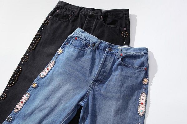 men s pants 21ss patchwork gem kapital pants gym clothing baggy jeans pant alternative vintage 230313, Black
men s pants 21ss patchwork gem kapital pants gym clothing baggy jeans pant alternative vintage 230313, Black