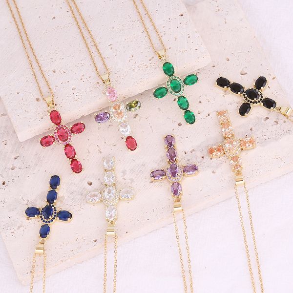 copper microset zircon necklace multicolored cross pendant hiphop necklace collarbone chain, Silver
copper microset zircon necklace multicolored cross pendant hiphop necklace collarbone chain, Silver