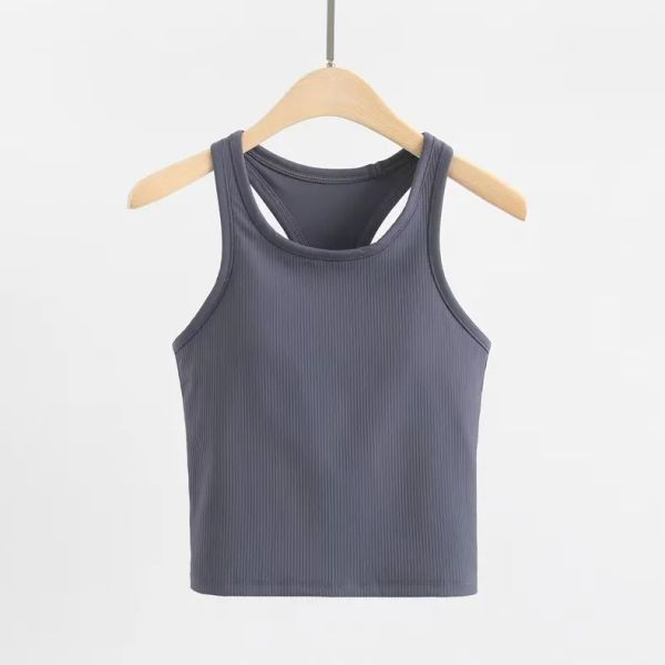 lu tank slim fit sleeveless yoga outfits shirt brushed women workout sports with padded bras, Gray
lu tank slim fit sleeveless yoga outfits shirt brushed women workout sports with padded bras, Gray