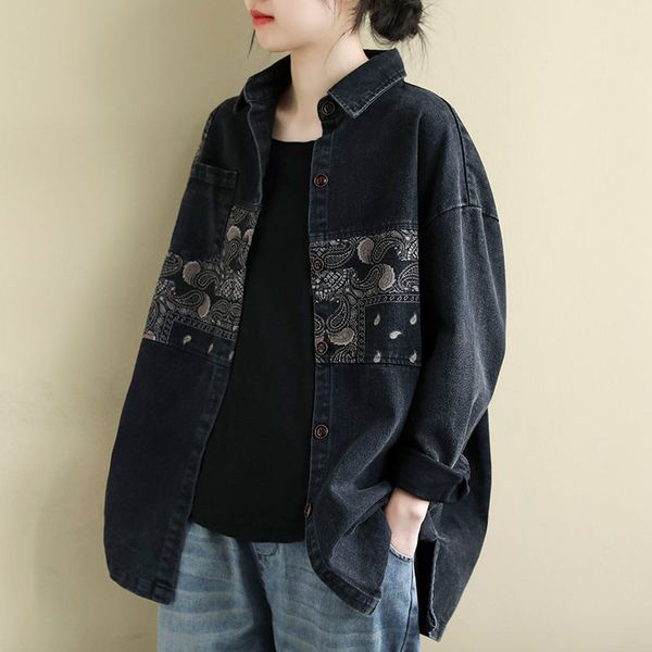 women's blouses shirts arrival spring arts style women cotton denim long sleeve loose shirts patchwork print vintage blouse femme long, White
women's blouses shirts arrival spring arts style women cotton denim long sleeve loose shirts patchwork print vintage blouse femme long, White