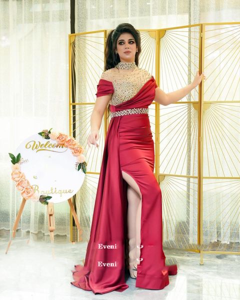 dubai evening dresses arabic mermaid short sleeves sashes beaded pearls prom gowns side slit, Black;red
dubai evening dresses arabic mermaid short sleeves sashes beaded pearls prom gowns side slit, Black;red