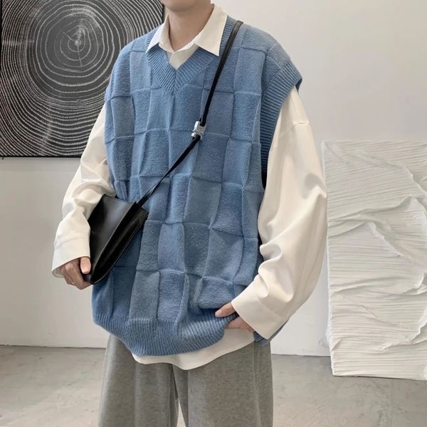 men s vests spring autumn fashion solid casual pullover tess vest men loose knitted student preppy style sweater gentle retro patchwork 2303, Black;white
men s vests spring autumn fashion solid casual pullover tess vest men loose knitted student preppy style sweater gentle retro patchwork 2303, Black;white
