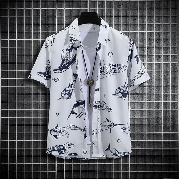 men's casual shirts men's tropical short sleeve printed shirt 230313, White;black