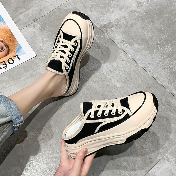 slippers women's slippers spring autumn fashion baotou half slippers wear style muffin lace-up casual canvas slippers of women 230313, Black
slippers women's slippers spring autumn fashion baotou half slippers wear style muffin lace-up casual canvas slippers of women 230313, Black