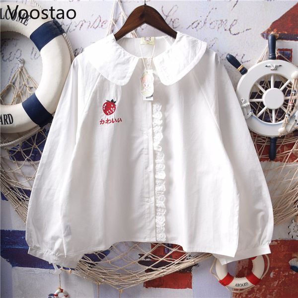 women's blouses shirts sweet lolita blouses women cute strawberry embroidery lace ruffles peter pan collar jk shirts girls flare sleeve, White
women's blouses shirts sweet lolita blouses women cute strawberry embroidery lace ruffles peter pan collar jk shirts girls flare sleeve, White