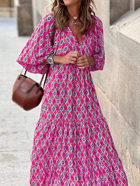 casual dresses women v neck print boho dress casual summer 3/4 lantern sleeve maxi long dress elegant lady high street loose party dresses 2, Black;gray
casual dresses women v neck print boho dress casual summer 3/4 lantern sleeve maxi long dress elegant lady high street loose party dresses 2, Black;gray