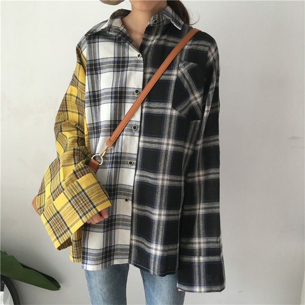 women's blouses shirts fanco plaid shirt women blouse korea fashion casual spring autumn loose streetwear female splice long sleeve pa, White
women's blouses shirts fanco plaid shirt women blouse korea fashion casual spring autumn loose streetwear female splice long sleeve pa, White
