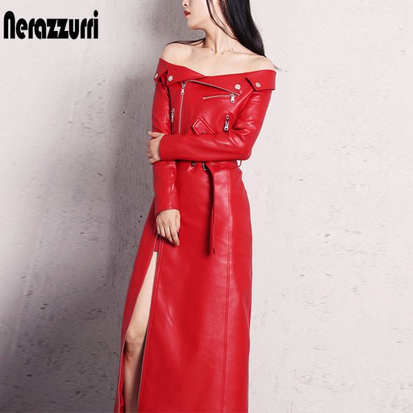 casual dresses nerazzurri spring autumn maxi dresses for women slash neck red black pu leather dress women long sleeve runway elegant dress, Black;gray
casual dresses nerazzurri spring autumn maxi dresses for women slash neck red black pu leather dress women long sleeve runway elegant dress, Black;gray