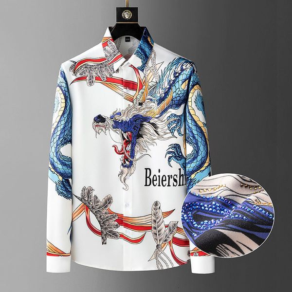 men's casual shirts drill color animal dragon camiseta masculina for social club outfits trend brand diamond print shirt 230313, White;black
men's casual shirts drill color animal dragon camiseta masculina for social club outfits trend brand diamond print shirt 230313, White;black