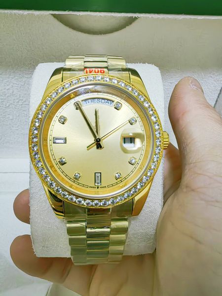 with original box high-quality luxury watches 41mm mens 18k yellow gold dial bigger diamond automatic fashion brand men's watch wristwa, Slivery;brown
with original box high-quality luxury watches 41mm mens 18k yellow gold dial bigger diamond automatic fashion brand men's watch wristwa, Slivery;brown