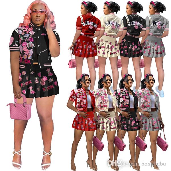 2023 summer womens tracksuits two piece skirts set designer printed short sleeve baseball bomber jacket pleated skirts suit clothing casual, Gray
2023 summer womens tracksuits two piece skirts set designer printed short sleeve baseball bomber jacket pleated skirts suit clothing casual, Gray