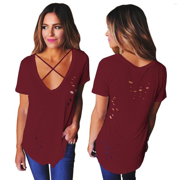 women's t shirts 2023 summer style women's clothing solid color cross v-neck hole burnt flower shirt top, White
women's t shirts 2023 summer style women's clothing solid color cross v-neck hole burnt flower shirt top, White