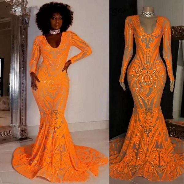 2023 orange prom dresses mermaid deep v neck lace applique long sleeves sequins pleats custom made evening gown formal occasion wear vestido, Black
2023 orange prom dresses mermaid deep v neck lace applique long sleeves sequins pleats custom made evening gown formal occasion wear vestido, Black