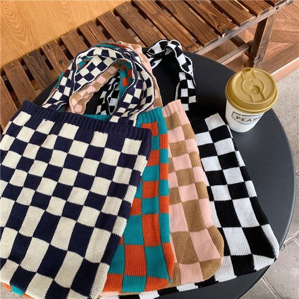 shopping bags knitted checkerboard for women canvas tote shoulder retro weave plaid handbags female casual travel school 230313
shopping bags knitted checkerboard for women canvas tote shoulder retro weave plaid handbags female casual travel school 230313