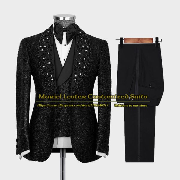 men's suits blazers luxury men wedding groom suits glitter lurex black blazer sets beaded satin lapel jacketvestpants 3 pieces business, White;black
men's suits blazers luxury men wedding groom suits glitter lurex black blazer sets beaded satin lapel jacketvestpants 3 pieces business, White;black