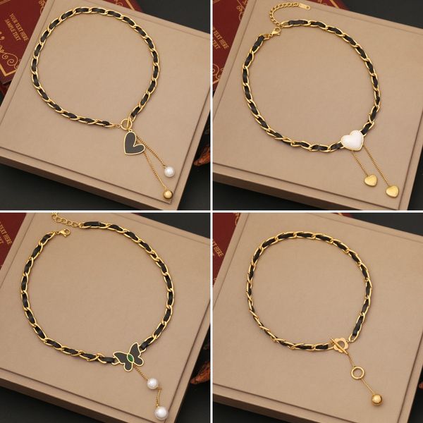 leather rope stainless steel necklace pearl butterfly pendant temperament love clavicle chain, Silver
leather rope stainless steel necklace pearl butterfly pendant temperament love clavicle chain, Silver