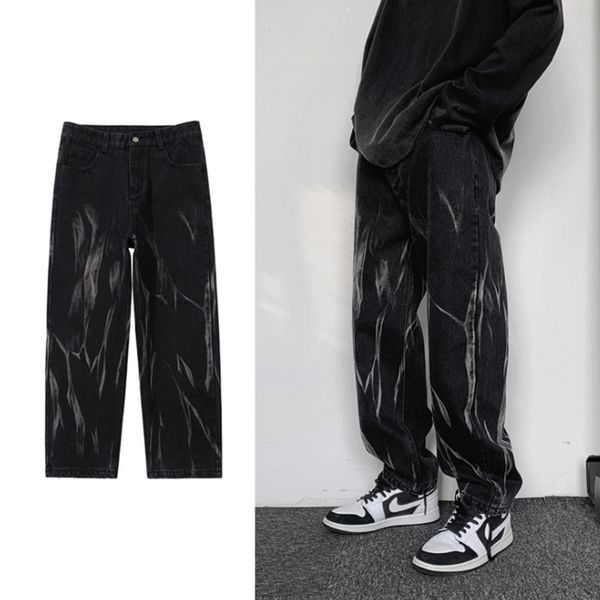 men's jeans black tie dyed jeans men's straight chic loose ruffian handsome american vintage pants high street fashion is very han, Blue
men's jeans black tie dyed jeans men's straight chic loose ruffian handsome american vintage pants high street fashion is very han, Blue