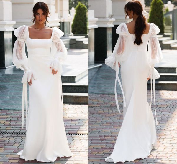elegant satin mermaid wedding dress long puff sleeve beach square collar bridal gowns custom made summer robe de mariee 2023, White
elegant satin mermaid wedding dress long puff sleeve beach square collar bridal gowns custom made summer robe de mariee 2023, White