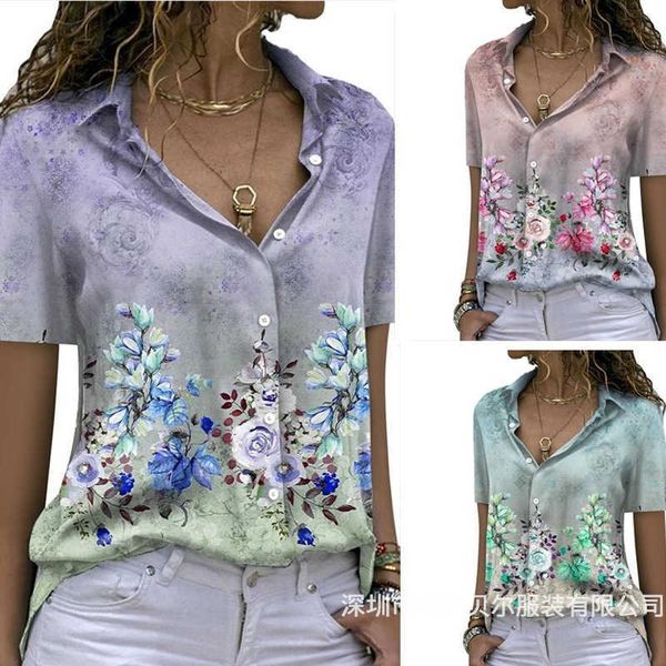 women's printed short-sleeved single-breasted shirt lapel slim fashionable shirt, White
women's printed short-sleeved single-breasted shirt lapel slim fashionable shirt, White