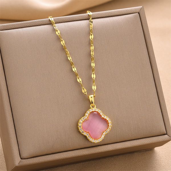 Good Lucky Gemstone Clover Pendant Necklace Stainless Steel Jewelry for Women Gift
Good Lucky Gemstone Clover Pendant Necklace Stainless Steel Jewelry for Women Gift