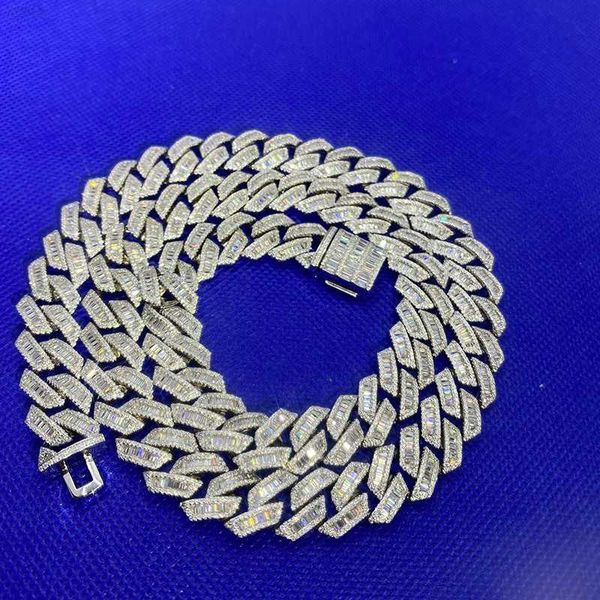 ready to ship 12 mm 24inch baguette white gold iced out moissanite miami hip hop jewelry cuban link, Silver 
ready to ship 12 mm 24inch baguette white gold iced out moissanite miami hip hop jewelry cuban link, Silver