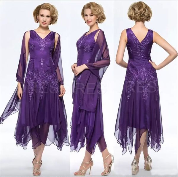 elegant purple chiffon tea-length mother of the bride dresses with wrap plus size v-neck hollow back mother's dresses, Black;red
elegant purple chiffon tea-length mother of the bride dresses with wrap plus size v-neck hollow back mother's dresses, Black;red