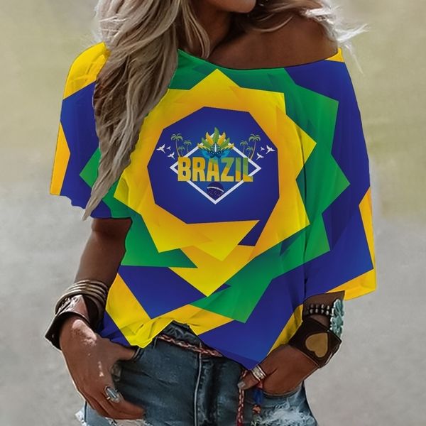 women's tshirt summer brasil flag painting women t loose brazil national emblem 3d print girl off shoulder 230311, White
women's tshirt summer brasil flag painting women t loose brazil national emblem 3d print girl off shoulder 230311, White