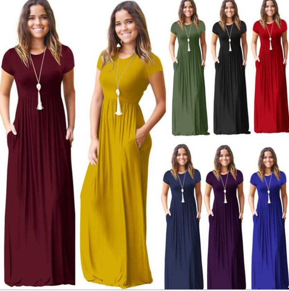 women summer dress short sleeve o neck solid color pocket dress casual long maxi party summer beach pocket dress, Black;gray
women summer dress short sleeve o neck solid color pocket dress casual long maxi party summer beach pocket dress, Black;gray