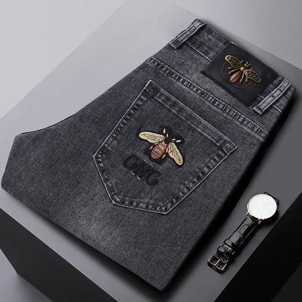 fashion spring mens slim elastic jeans bee embroidery business denim pants classic style fge, Blue
fashion spring mens slim elastic jeans bee embroidery business denim pants classic style fge, Blue
