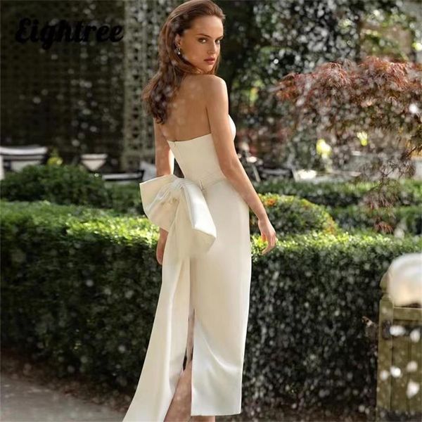 white wedding dress strapless sheath light luxury short fn3250
