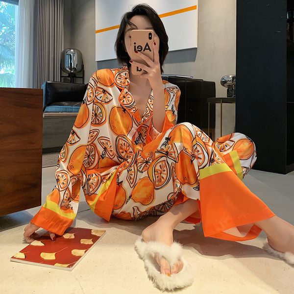 women's sleepwear women's orange print pajama set satin silk sleepwear long pants two piece suit spring summer lingerie homewear f, Black;red
women's sleepwear women's orange print pajama set satin silk sleepwear long pants two piece suit spring summer lingerie homewear f, Black;red