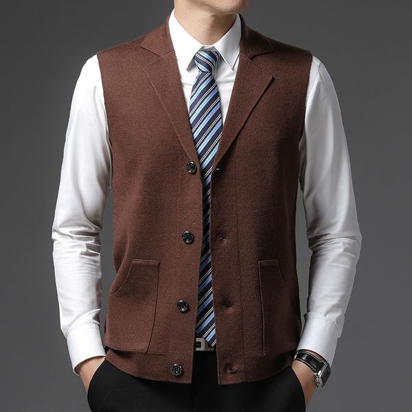 men s vests autumn lapel fashion knit cardigan sweater casual trendy sleeveless vest clothes for men 230313, Black;white
men s vests autumn lapel fashion knit cardigan sweater casual trendy sleeveless vest clothes for men 230313, Black;white