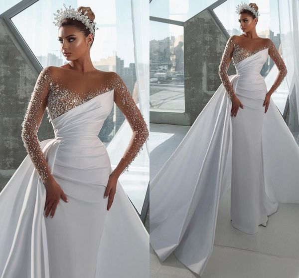 modest mermaid illusion wedding dress 2023 sheer neck jewel crystals beading long sleeves satin bridal gowns robe de mariee civil for women, White
modest mermaid illusion wedding dress 2023 sheer neck jewel crystals beading long sleeves satin bridal gowns robe de mariee civil for women, White