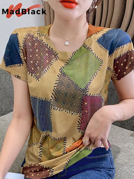 women's t-shirt madblack summer korean clothes elastic t-shirt o-neck print plaid shiny diamonds short sleeve hand make tees t26602l 2, White
women's t-shirt madblack summer korean clothes elastic t-shirt o-neck print plaid shiny diamonds short sleeve hand make tees t26602l 2, White