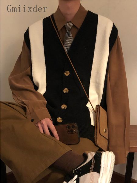 men s vests gmiixder spring v neck cardigan japan vintage autumn contrast color sleeveless sweater korean waistcoat knitted 230313, Black;white
men s vests gmiixder spring v neck cardigan japan vintage autumn contrast color sleeveless sweater korean waistcoat knitted 230313, Black;white