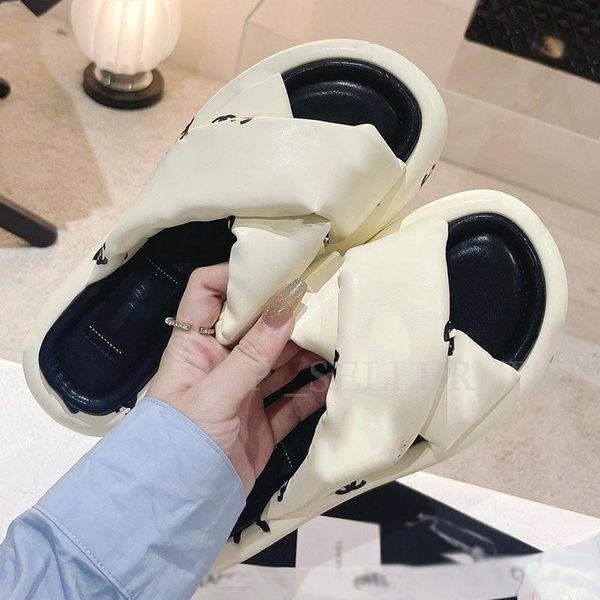 designer slippers quilted soft leather slides women platform sandals summer beach fashion dress shoes with box, Black
designer slippers quilted soft leather slides women platform sandals summer beach fashion dress shoes with box, Black