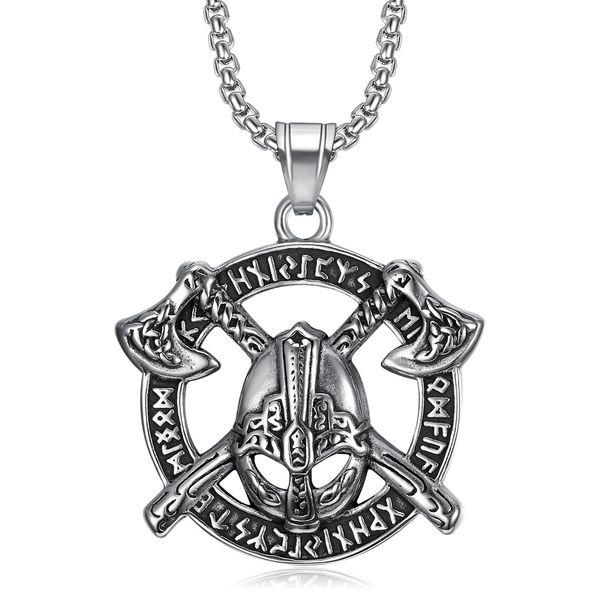 10pcs viking runes warrior helmet round pendant necklace for men battle warrior axe logo pendant retro jewelry, Silver
10pcs viking runes warrior helmet round pendant necklace for men battle warrior axe logo pendant retro jewelry, Silver