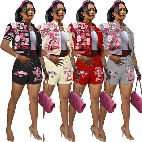 2023 fashion womens tracksuits 2 piece shorts sets casual printed baseball jacket suit short sleeve outfits casual active sportswear, Gray
2023 fashion womens tracksuits 2 piece shorts sets casual printed baseball jacket suit short sleeve outfits casual active sportswear, Gray