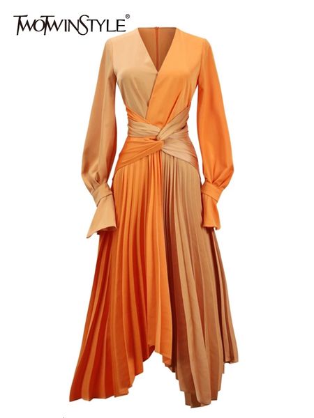 party dresses twotwinstyle casual colorblock dress for women v neck long flare sleeve sashes high waist midi pleated dresses female spring 2, White;black
party dresses twotwinstyle casual colorblock dress for women v neck long flare sleeve sashes high waist midi pleated dresses female spring 2, White;black