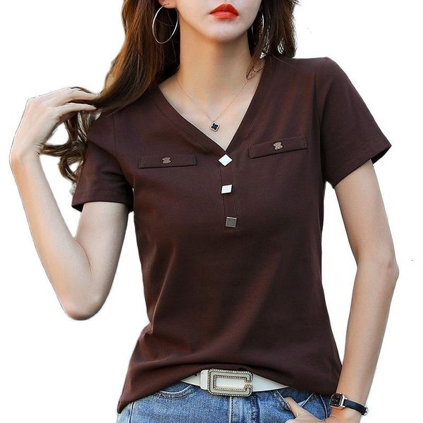 women's t-shirt tuangbiang woman summer crystal button v-neck cotton t-shirt short sleeve female elegant tshirts fashion england style, White
women's t-shirt tuangbiang woman summer crystal button v-neck cotton t-shirt short sleeve female elegant tshirts fashion england style, White