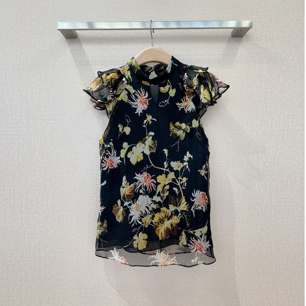 women's shirt new early spring stand collar floral printed sleeveless silk top, White
women's shirt new early spring stand collar floral printed sleeveless silk top, White