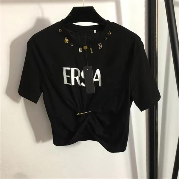 2023 spring and summer new t-shirt graffiti letter printing metal pin short t-shirt women's top, White
2023 spring and summer new t-shirt graffiti letter printing metal pin short t-shirt women's top, White