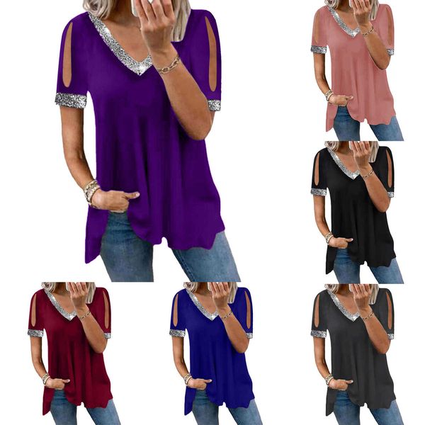 2023 spring/summer new off shoulder fashion solid sequin women's t-shirt top, White
2023 spring/summer new off shoulder fashion solid sequin women's t-shirt top, White